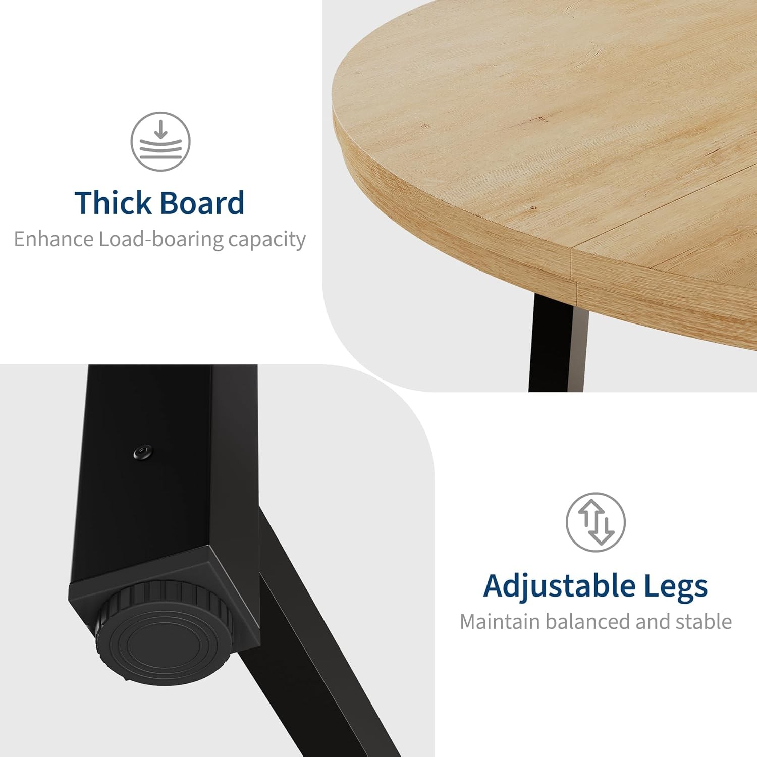 47" Round Dining Table for 4, Kitchen Dining Room Table with Sturdy Metal Frame,