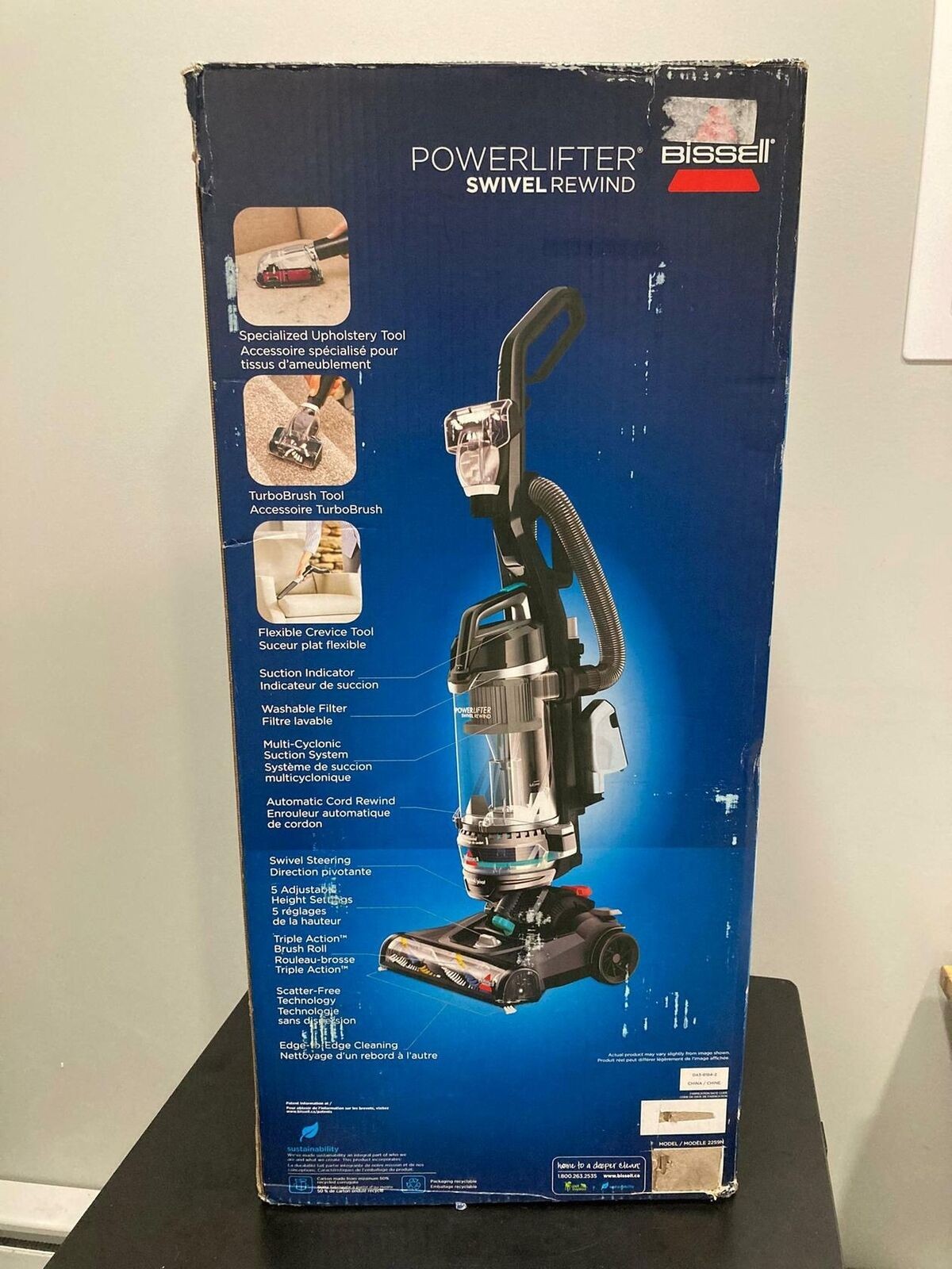 Bissell 2259 PowerLifter Pet Rewind with Swivel Bagless Upright Vacuum, Gray