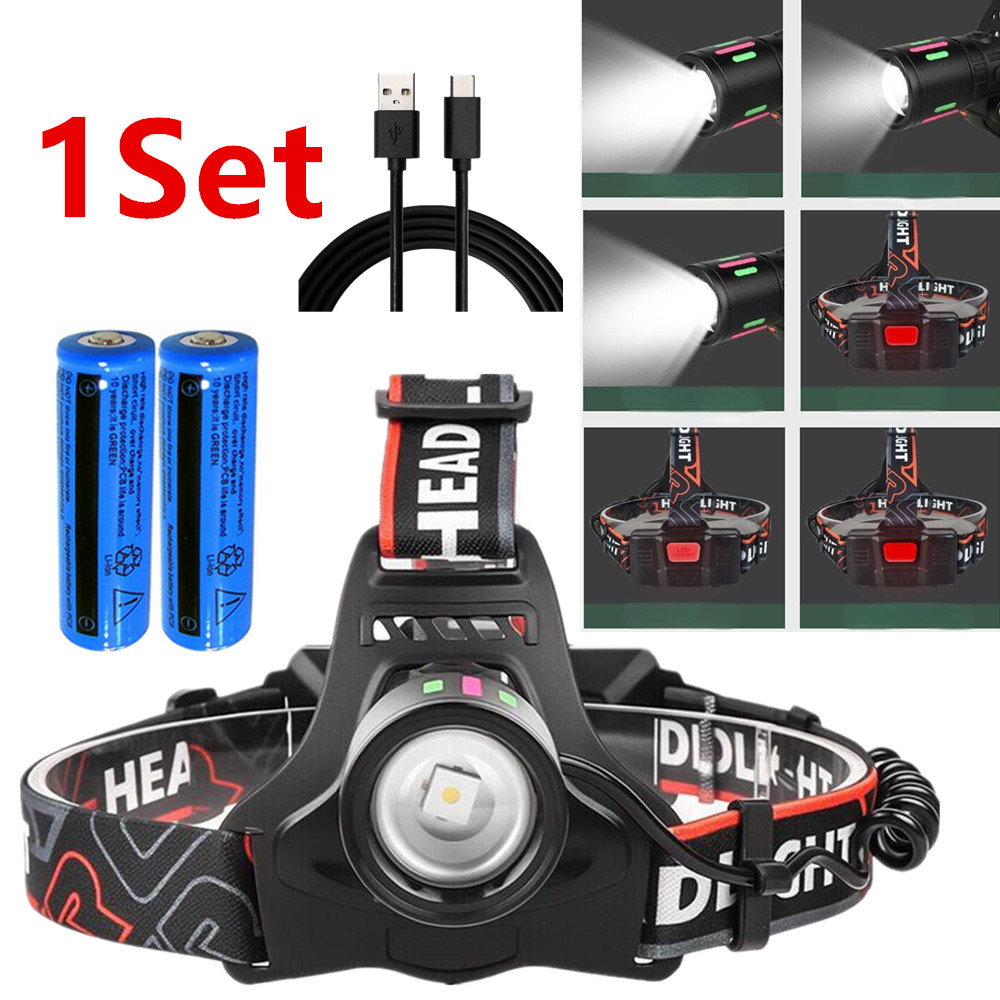 High Power LED Headlamp USB Rechargeable Headlight Camping Head Torch Worklight