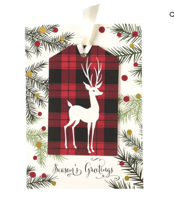 Anna Griffin, "Deer on Plaid" 3 Dimensional Boxed Christmas Cards, 10 Count