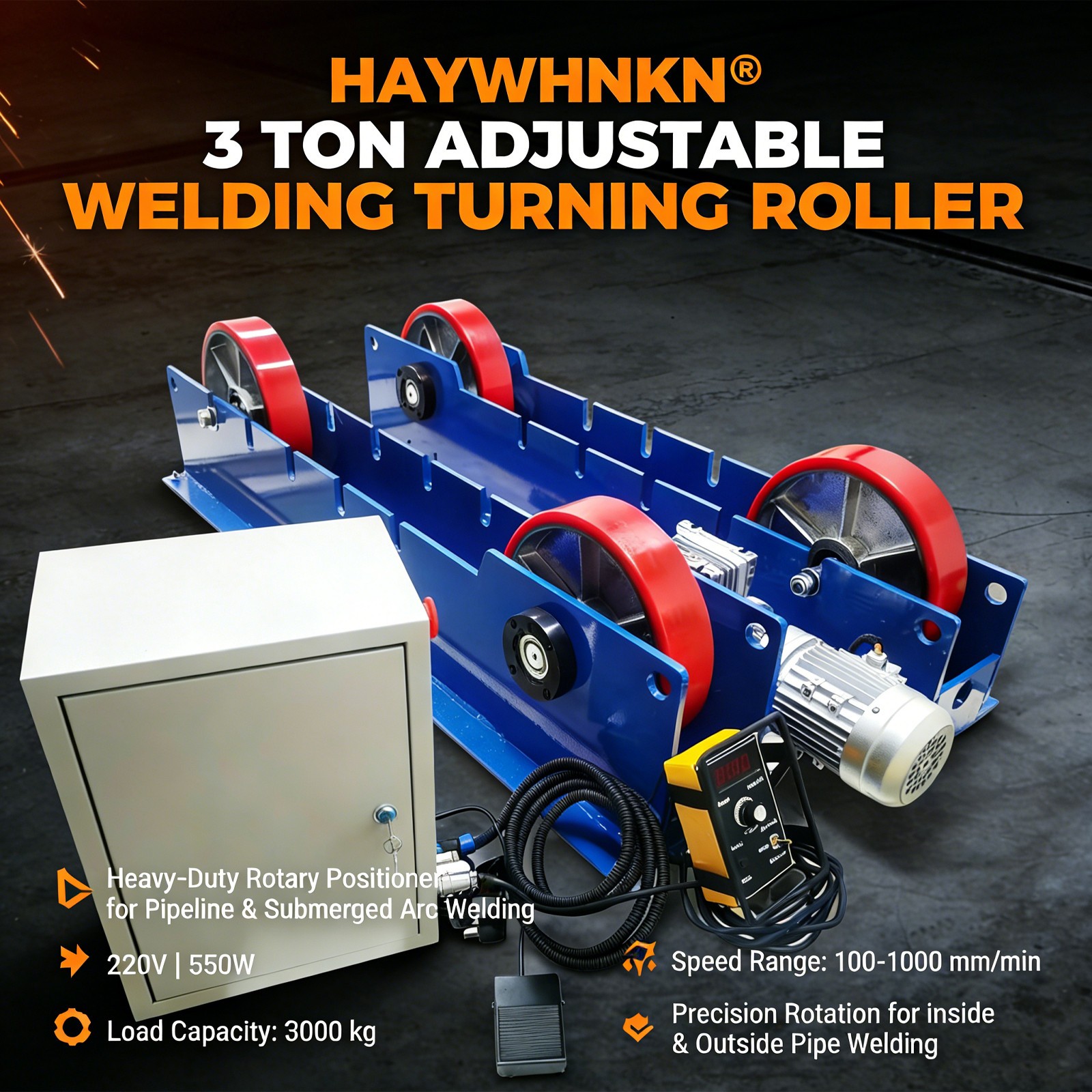 3 Ton Welding Turning Rolls Single Motor Adjustable Speed Rubber Wheel Rotator