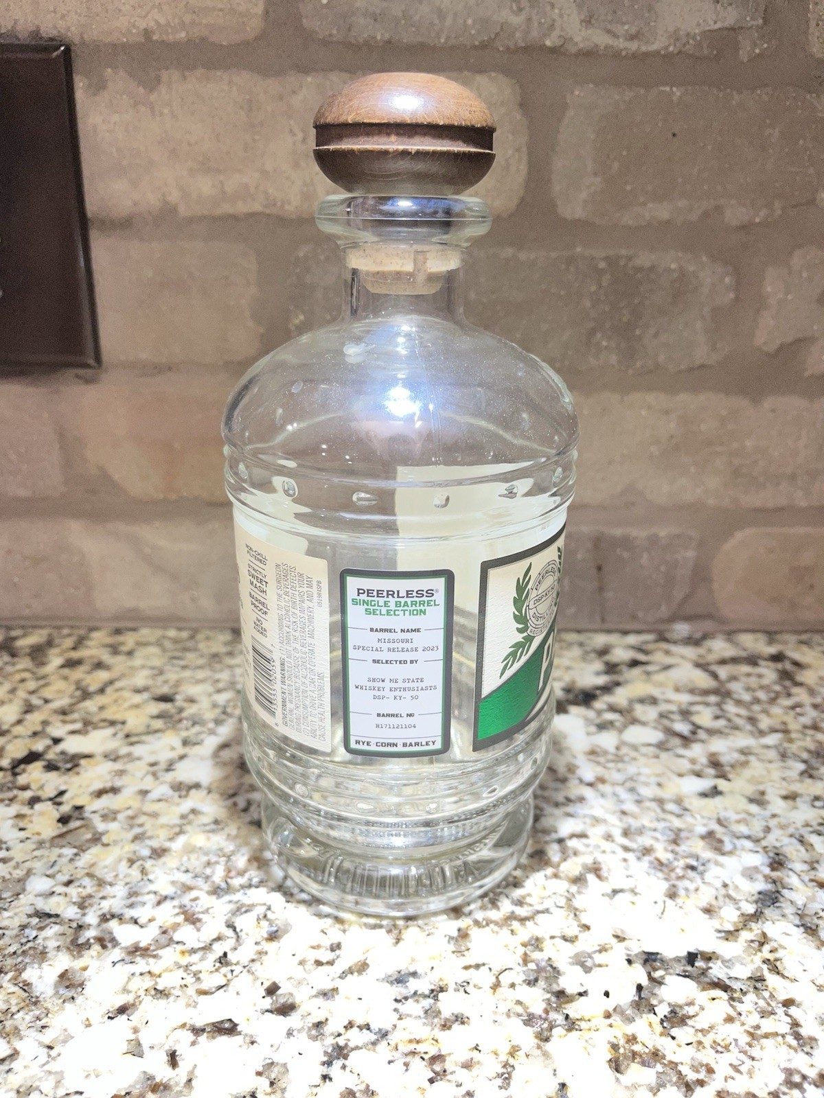 Empty Peerless Barrel Proof Rye Single Barrel Selection