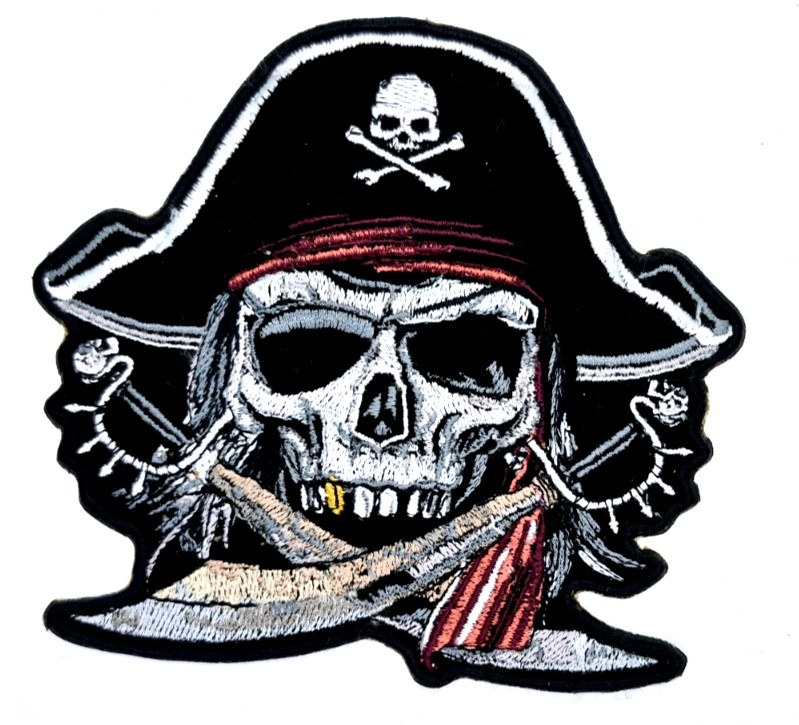 Pirate Skull & Crossbones Iron-On Embroidered Patch 5" X 4 7/8"