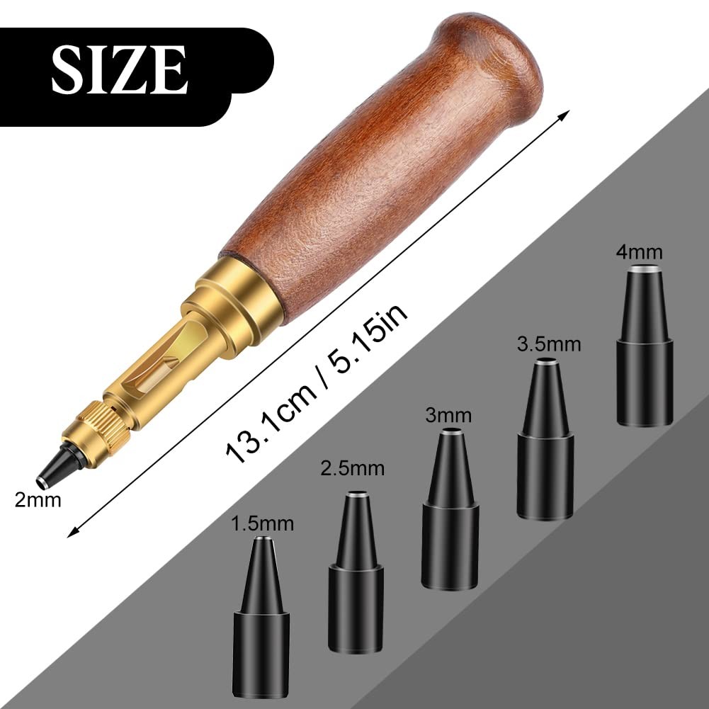 Adjustable Leather Hole Punching Tool Automatic Puncher with Wooden Handle Ho...