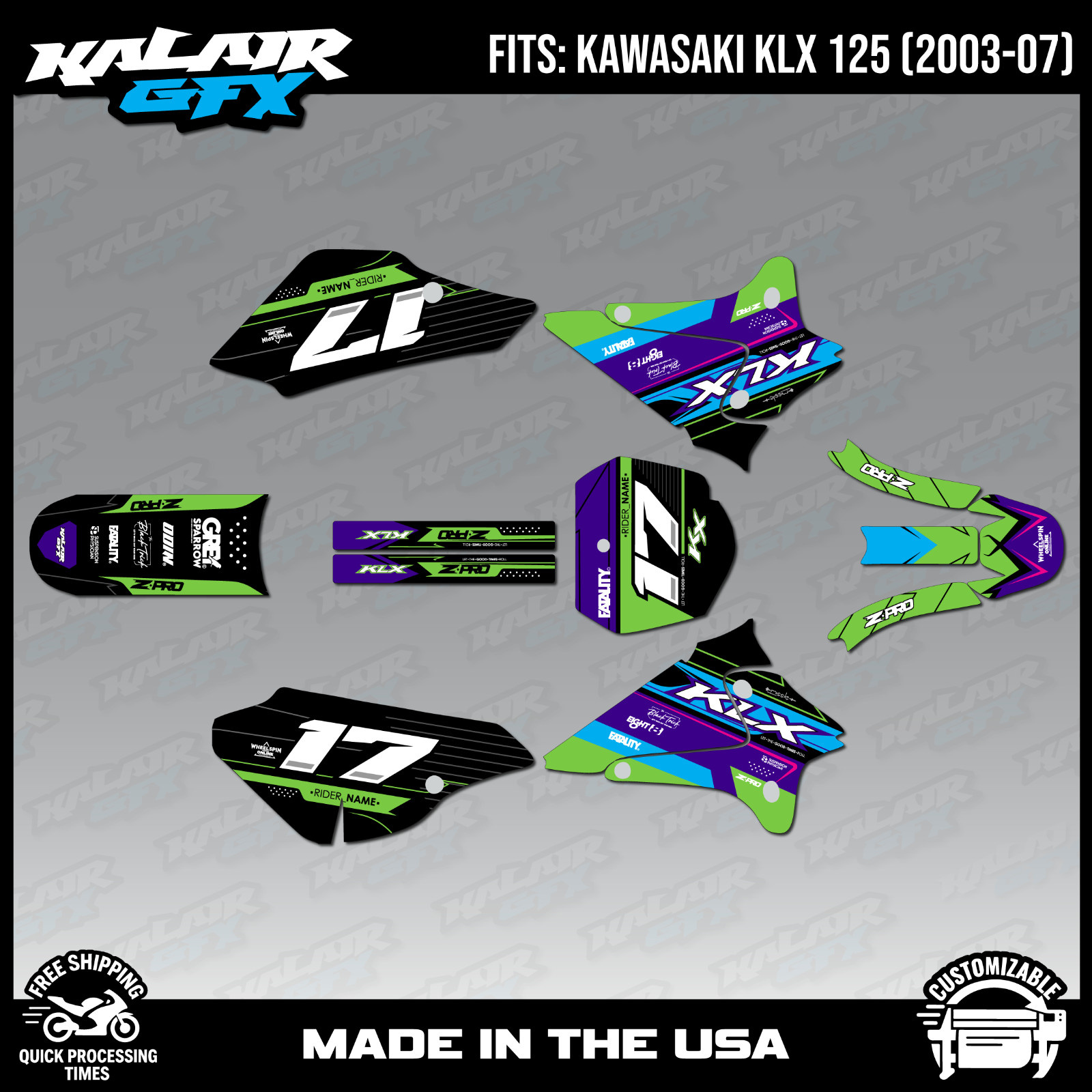 Graphics Kit for KAWASAKI KLX 125 (2003-2007) KLX125 Axis Series - Purple