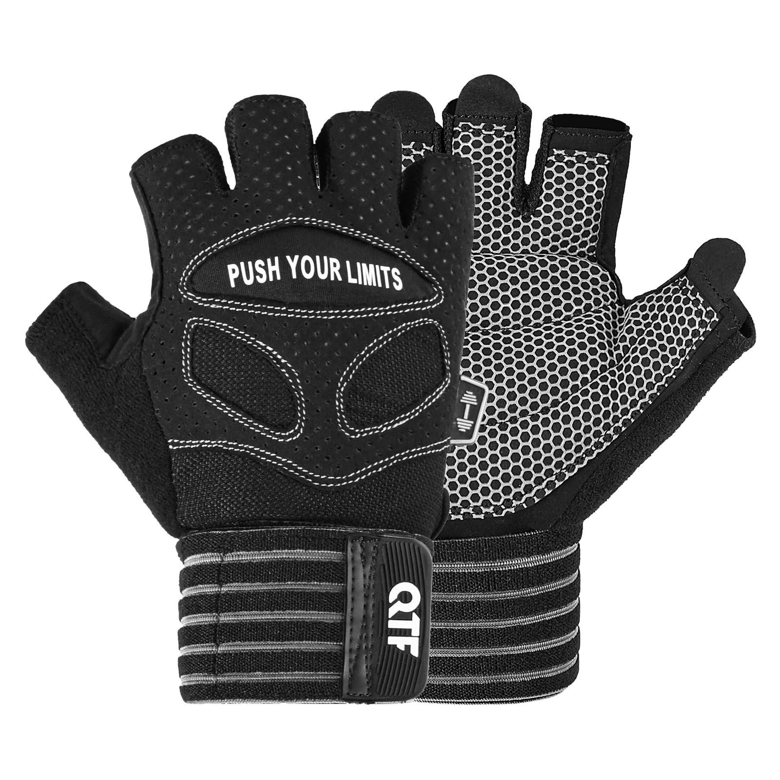 QTF Weight Lifting Gym Workout Gloves with Long Wrist Strap, Fingerless Gym G...