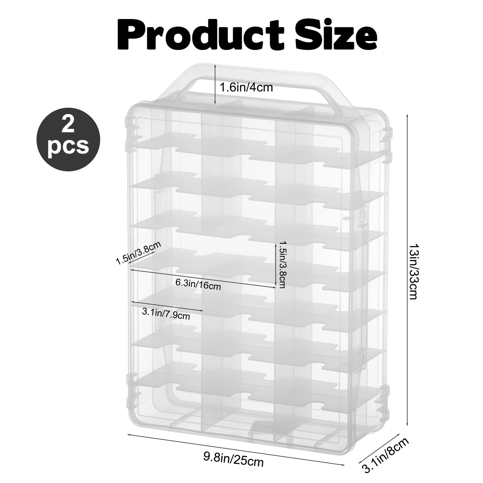 92 Slot Double Sided Toy Car Storage Case W/ Handle For Matchbox Hot Wheels 2PC