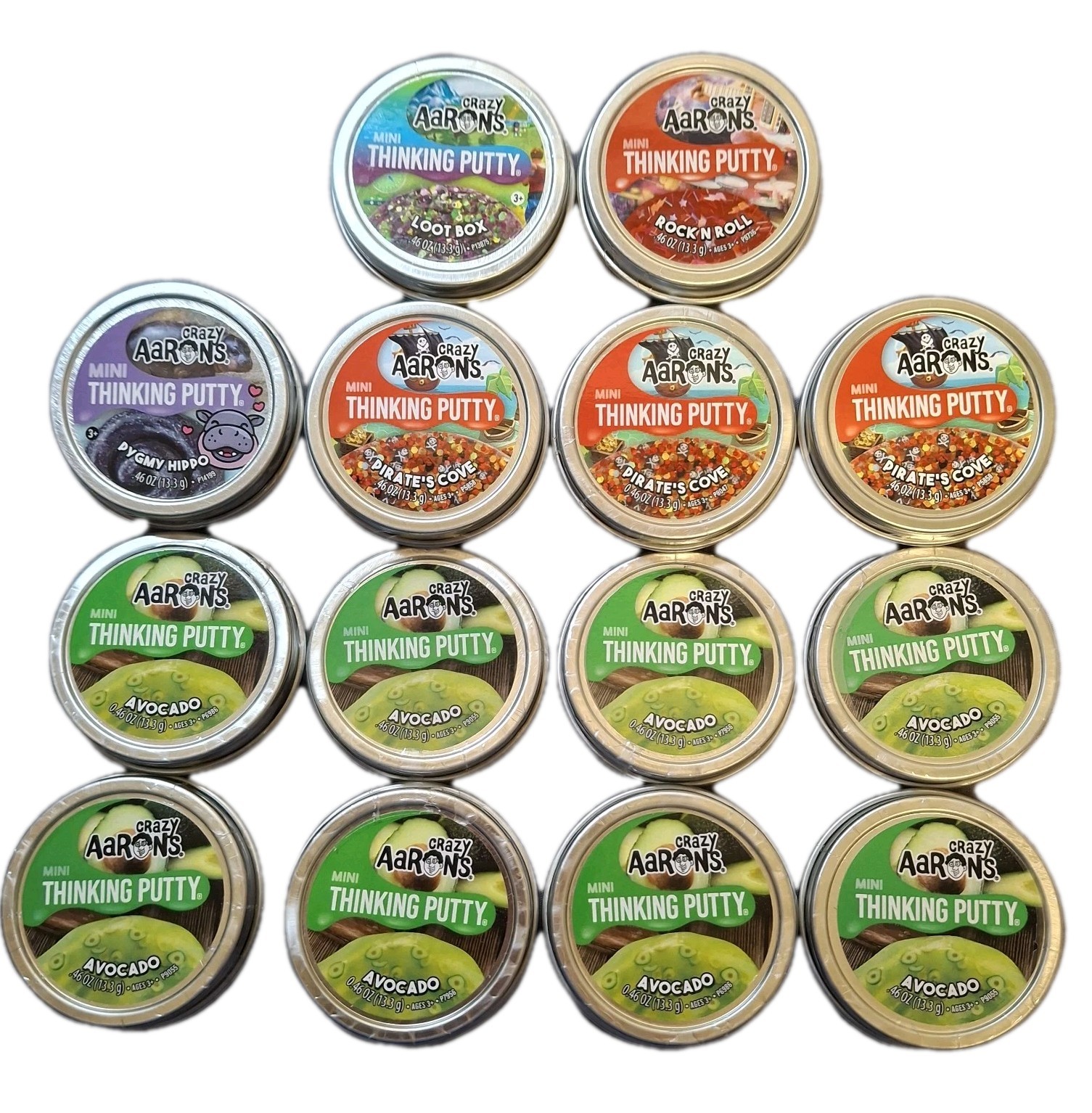Lot Of 14 Aaron's Crazy Thinking Putty Mini Tins .46 oz Avocado Loot Box Pygmy