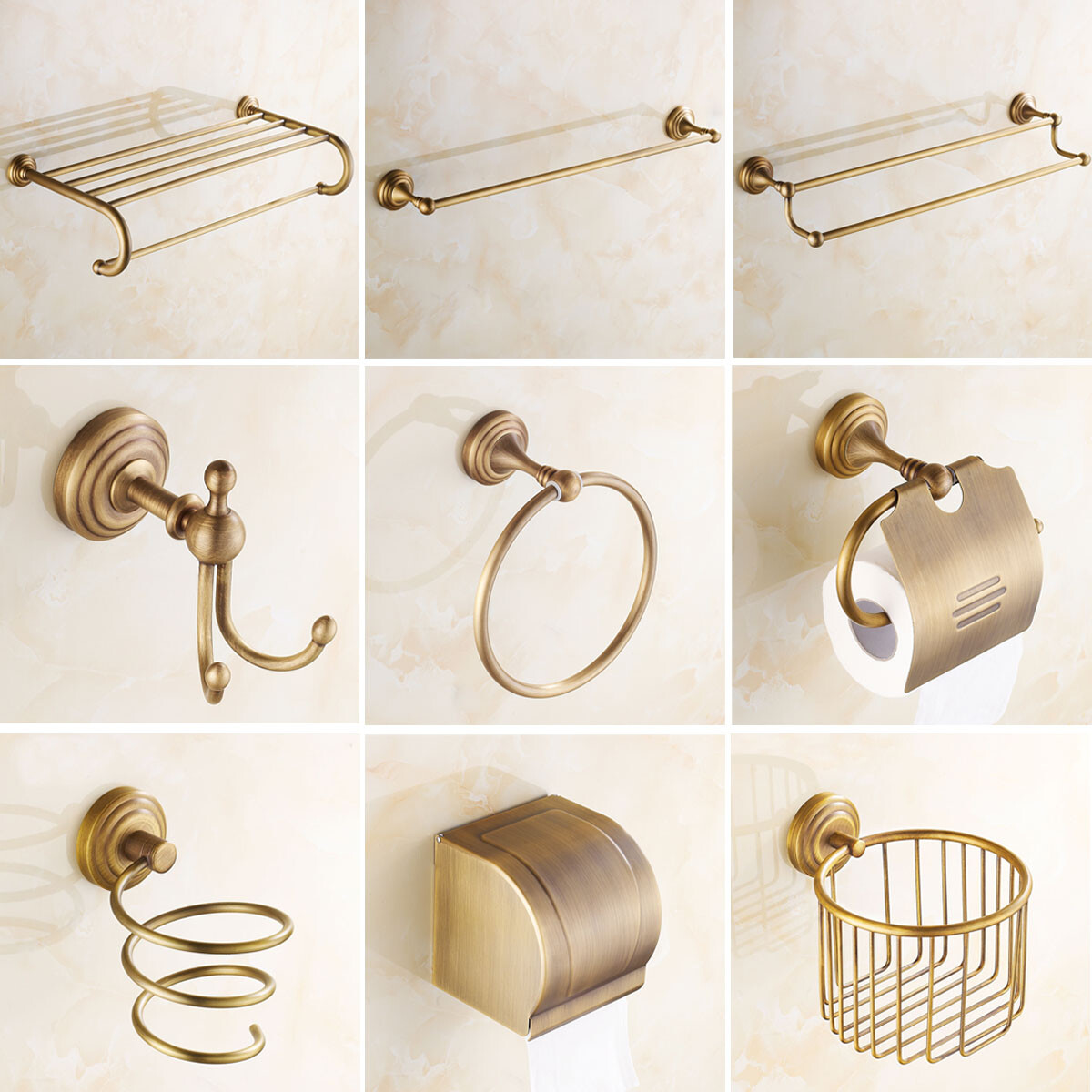 Antique Brass Bathroom Hardware Set Towel Bar Ring Holder Bathroom Accessories