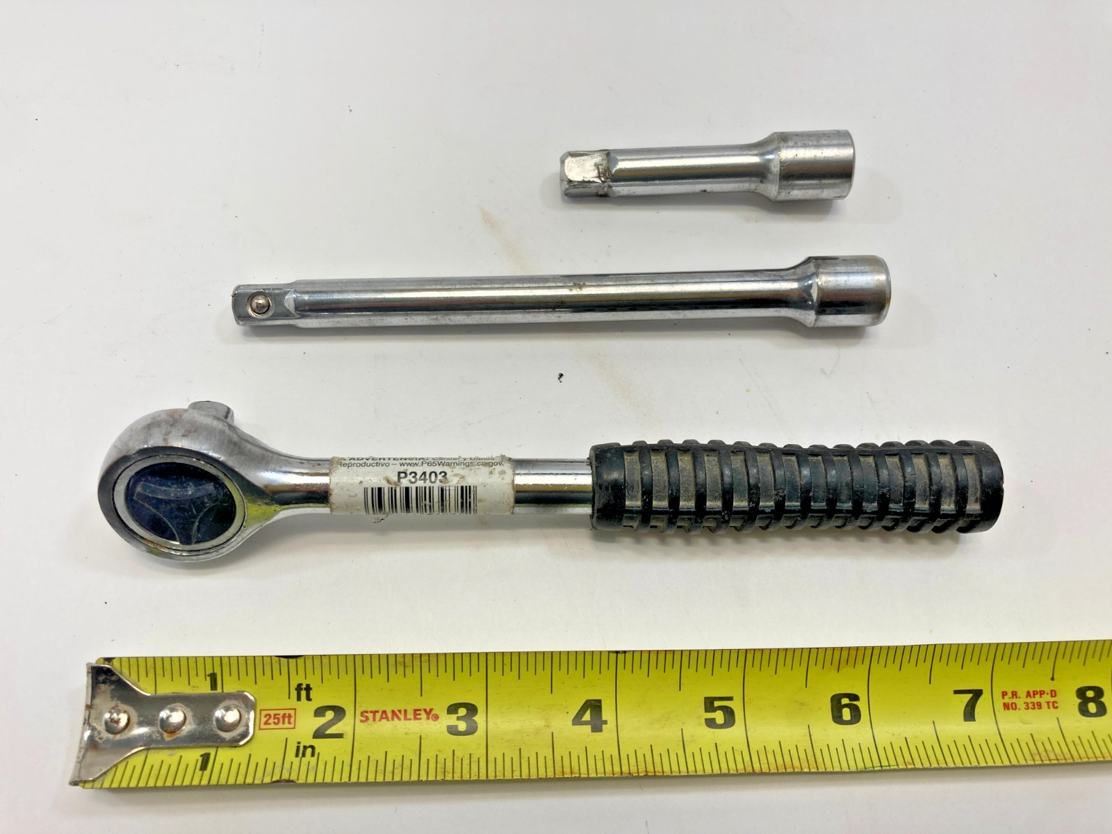 3/8" Drive ~ Rubber Grip Ratchet ~  Plus (1) 3" Extensions & (1) 6" Extension