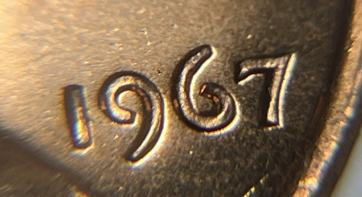 1967 Penny Errors Strike Through Copper Shavings Reverse Uncirculated