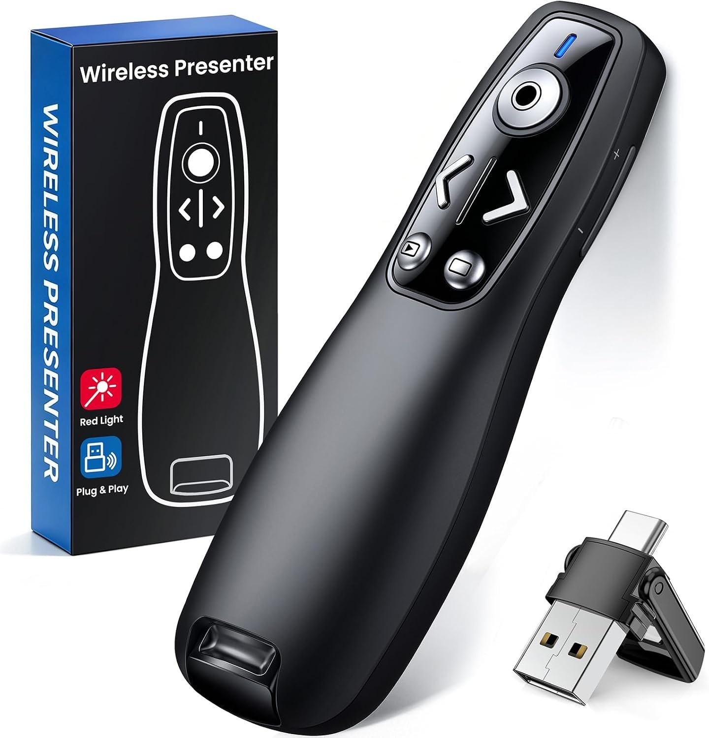 Hellcool USB C Presenter with Laser Pointer, 2.4 GHz Wireless PowerPoint