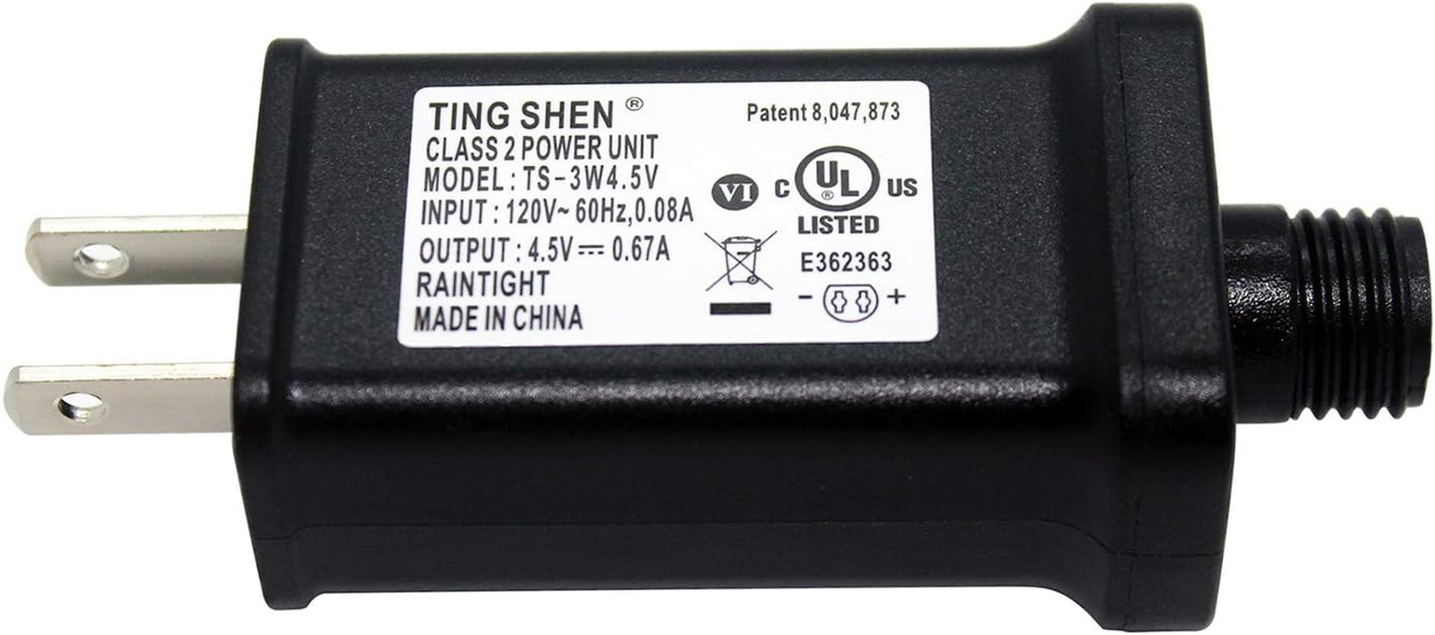 4.5V3W LED Power Adapter Class 2 Power Unit LED Transformer US Plug Replacement,