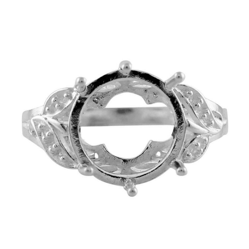 925 Sterling Silver Solitaire 9MM Round Shape Semi Mount Wedding Cocktail Ring
