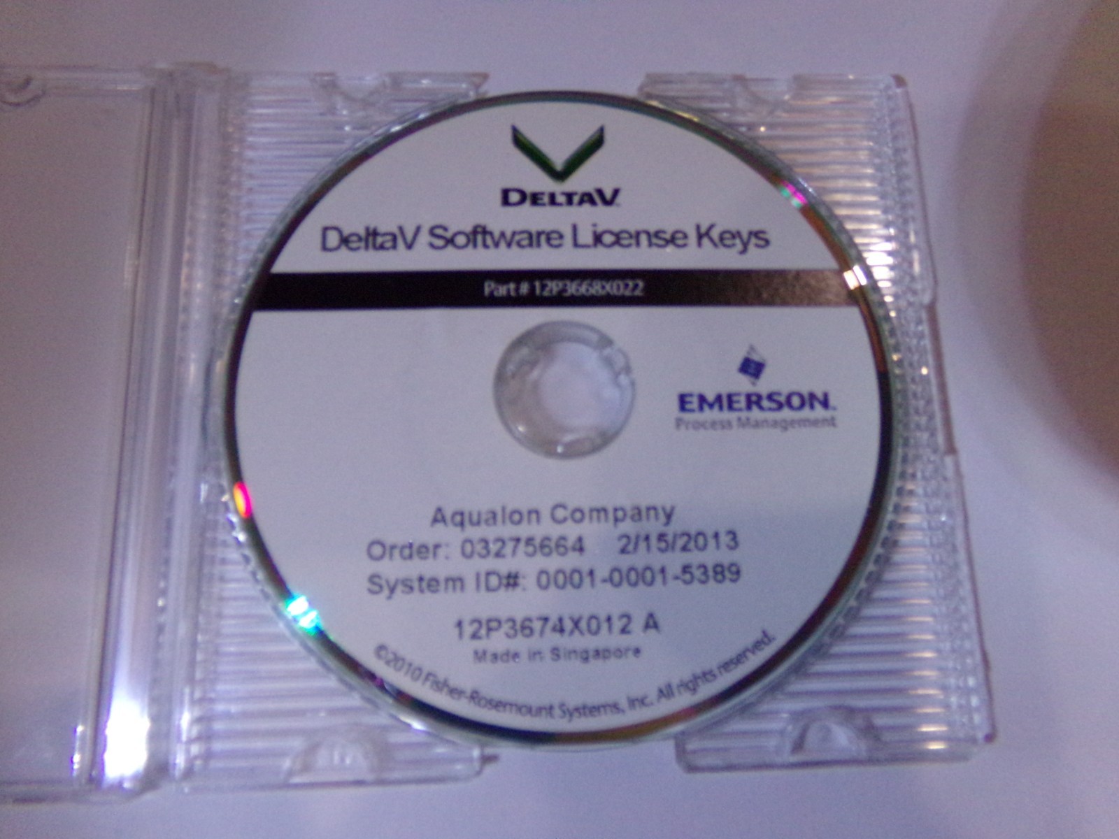 DELTAV SOFTWARE LICENSE KEYS 12P3668X022 12P3674X012 A FISHER AQUALON (BIN96)