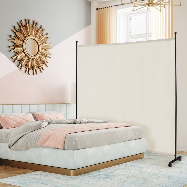6 ft Single Panel Rolling Room Divider with Lockable Wheels