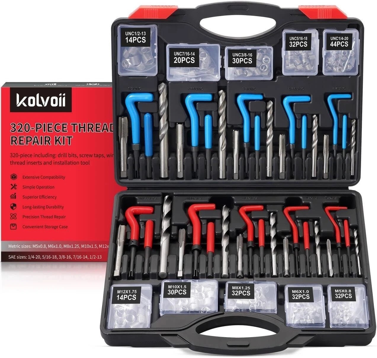 Master 320pc Helicoil Thread Restorer Kit - SAE Metric HSS Drill Tap Engine Stud