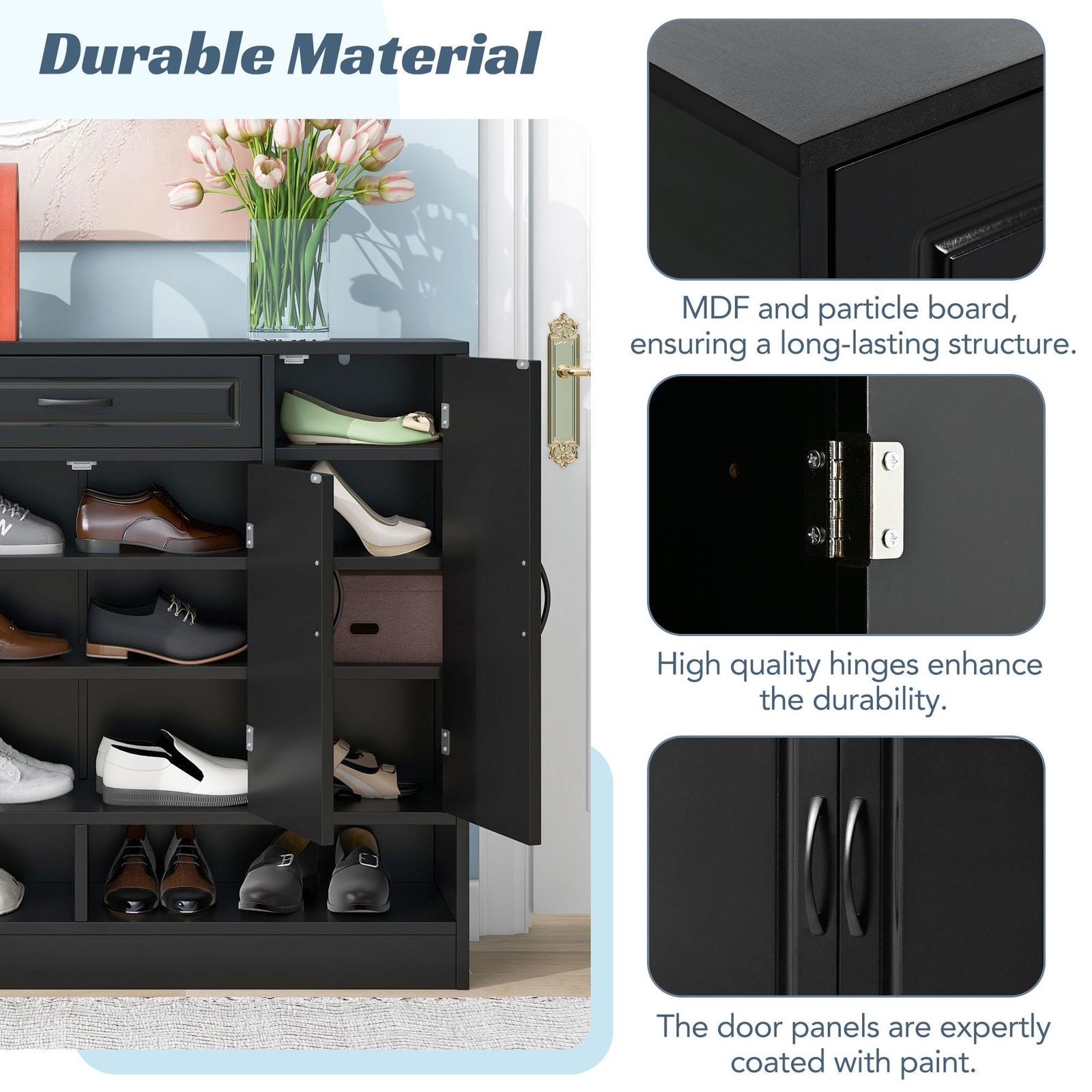 Durable Material Sleek and Modern Shoe Cabinet w/Space-saving Design Side Board