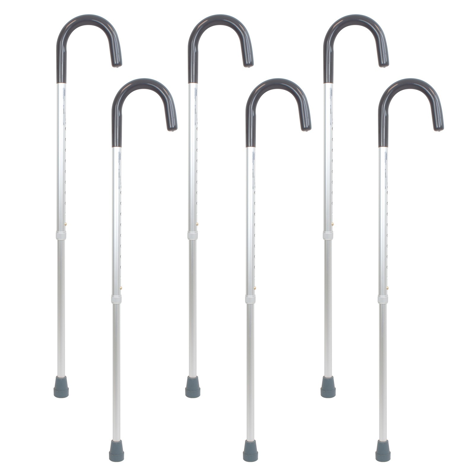Dynarex Round Handle Canes with Vinyl Grip, Height Adjustable - 6 Canes