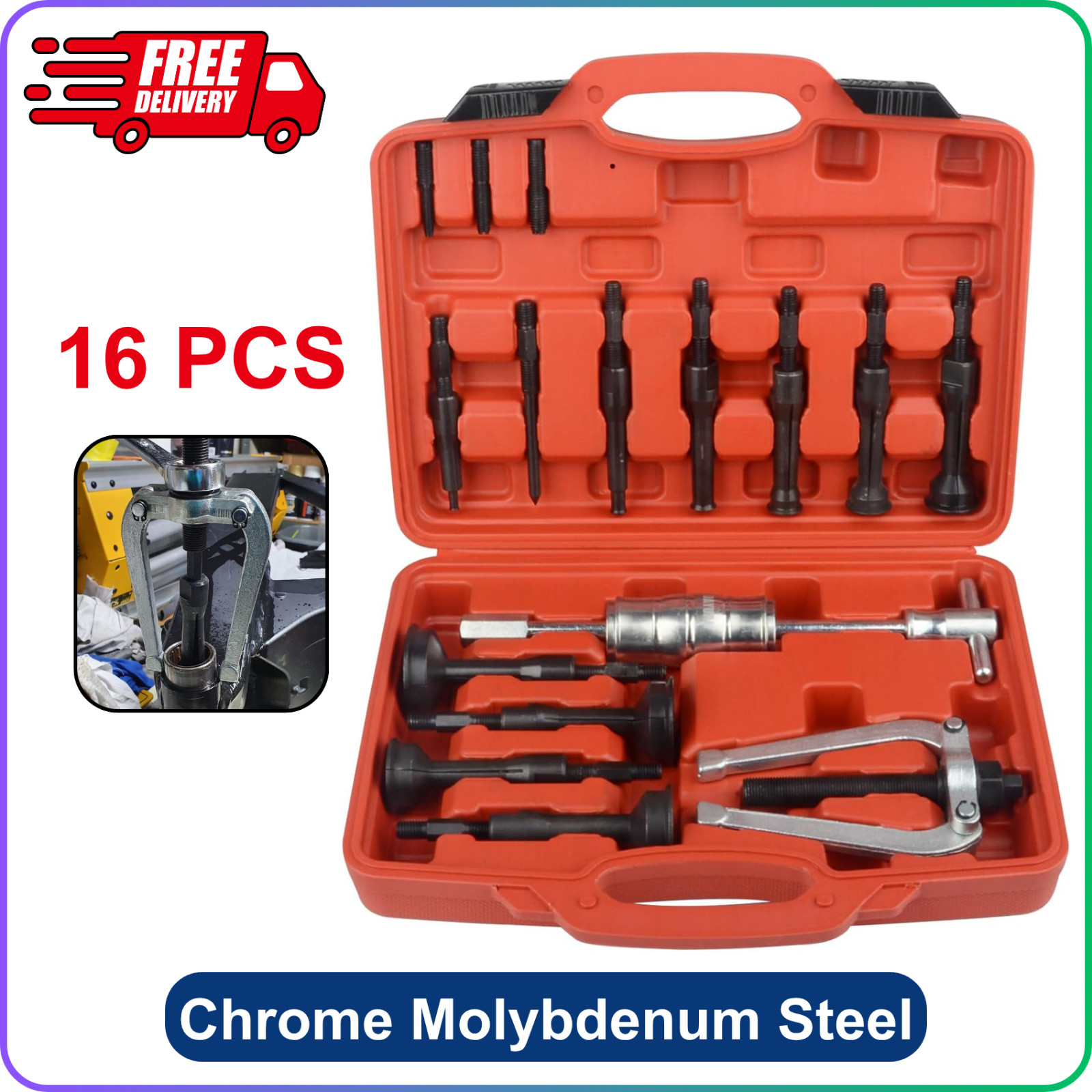 Blind Hole Collet Bearing Puller Set,16 PCS Inner Bearing Extractor Kit W/ Slide
