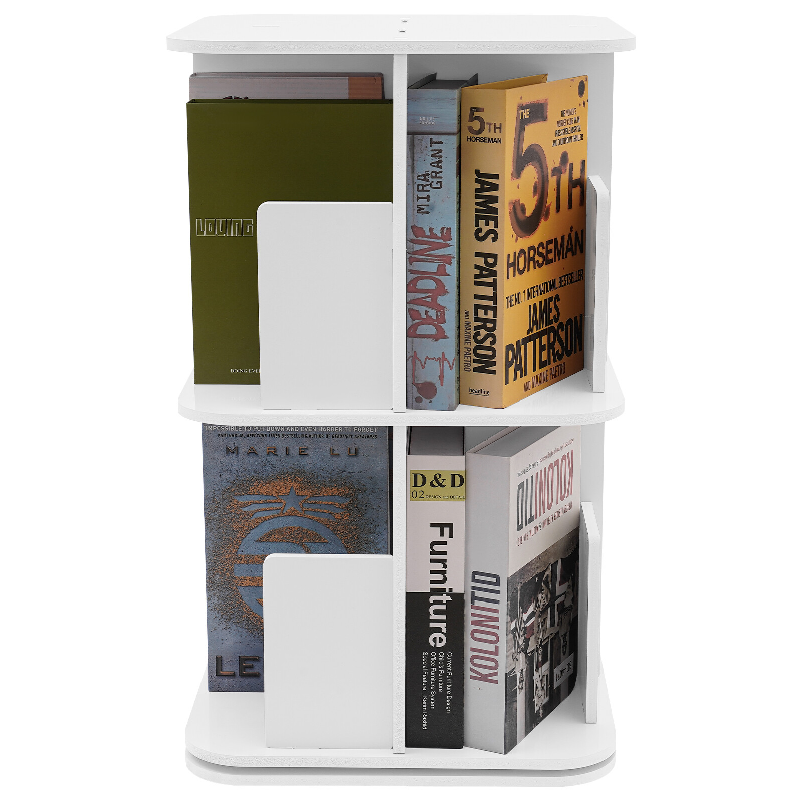 Rotating Bookshelf White 2 Tier Standing Bookcase Small Corner Bookcase US