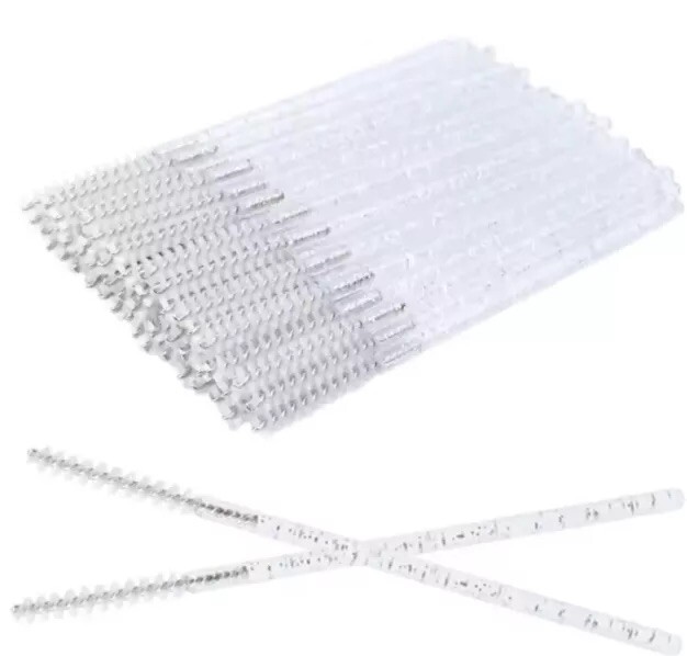 50 pcs disposable thin crystal  mascara wands mini lash brush   Spoolies Silver