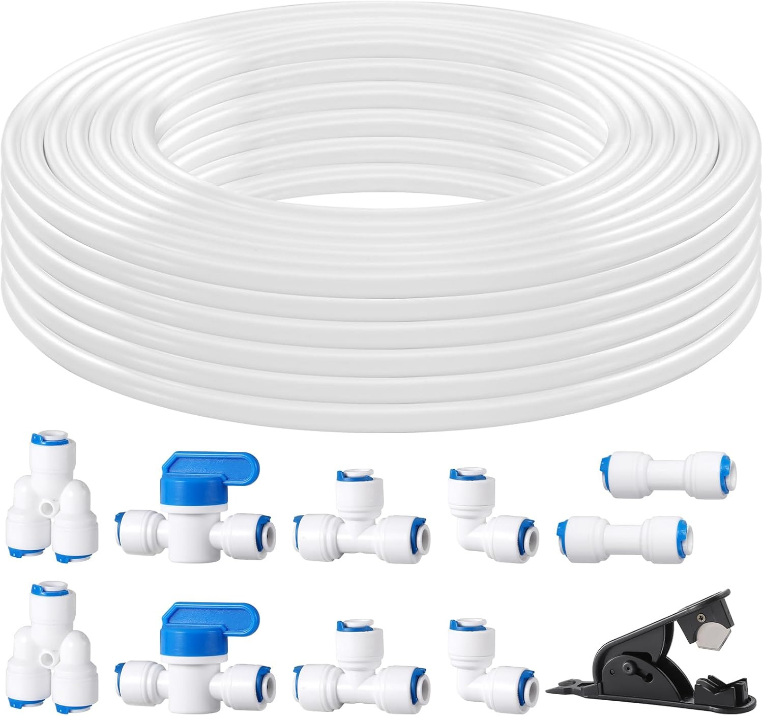 Professional 1/4" OD Tubing Water Line Kit for Refrigerator Ice Makers, 49.2 Ft