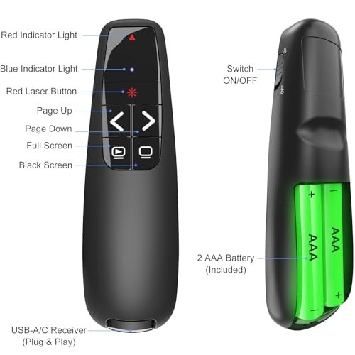 Wireless Presentation Clicker with Cases - Remote PowerPoint Pointer for Mac & P