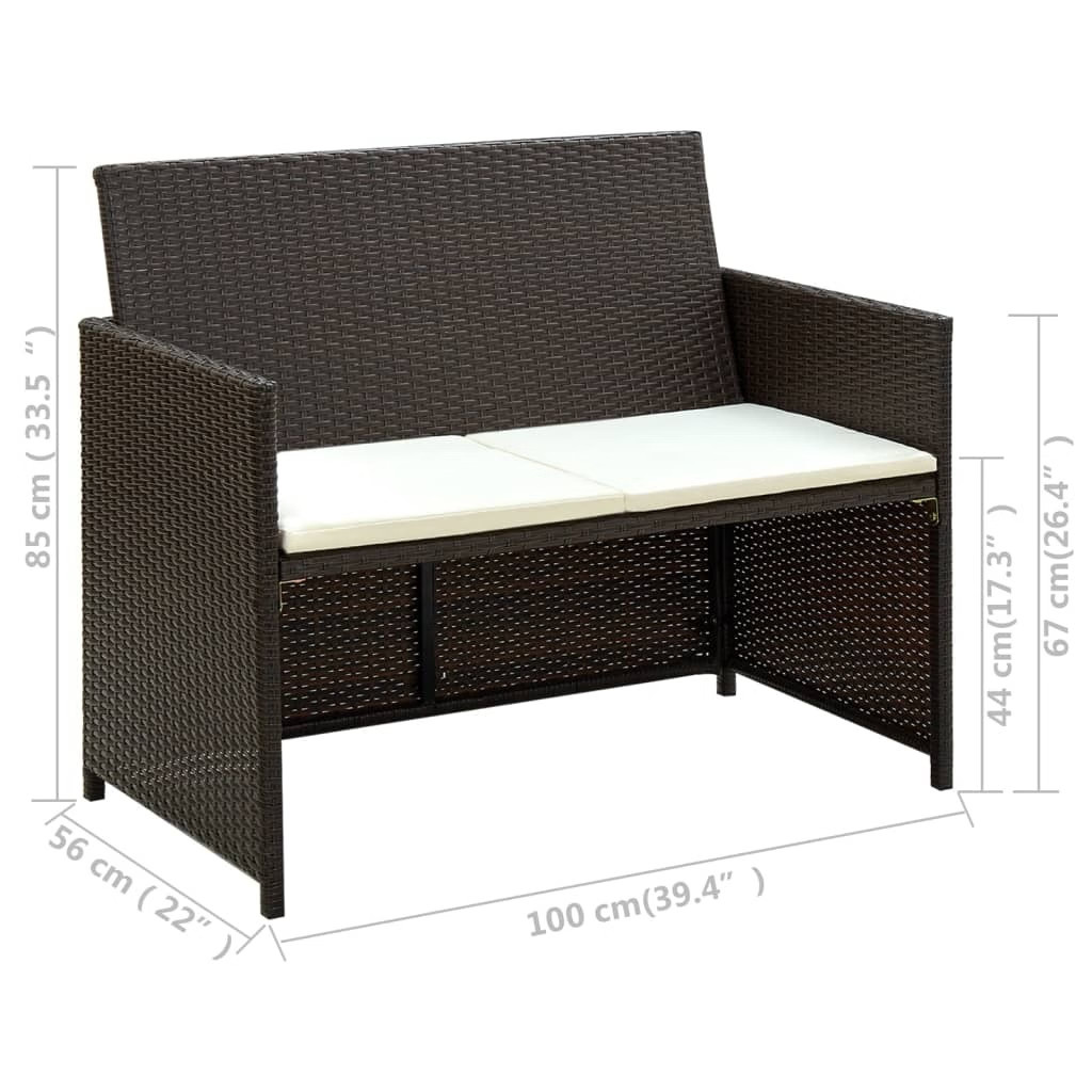 2 Seater Patio Sofa with Cushions Brown Poly Rattan