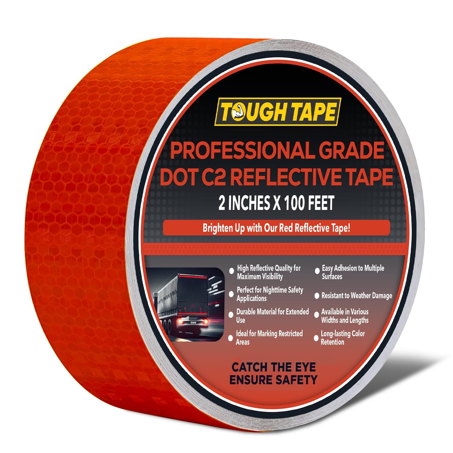 DOT C2 Safety Reflective Tape 2IN x 100 FT - Outdoor x 100 FT, Red