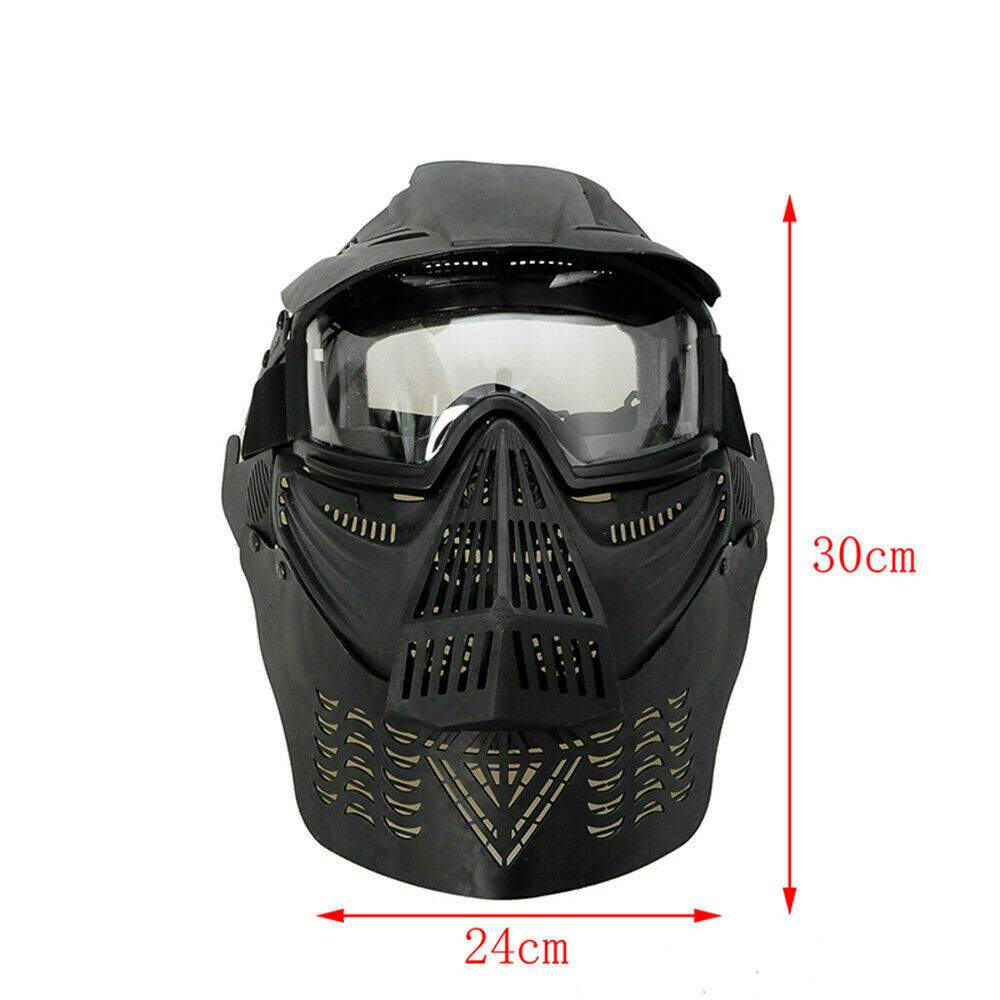 Black Tactical Airsoft Painball Anti-fog Full Face Mask Goggle Neck Protection