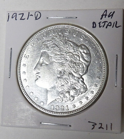 AU 1921-D Morgan Silver Dollar About Uncirculated Cleaned Denver Mint (21025)