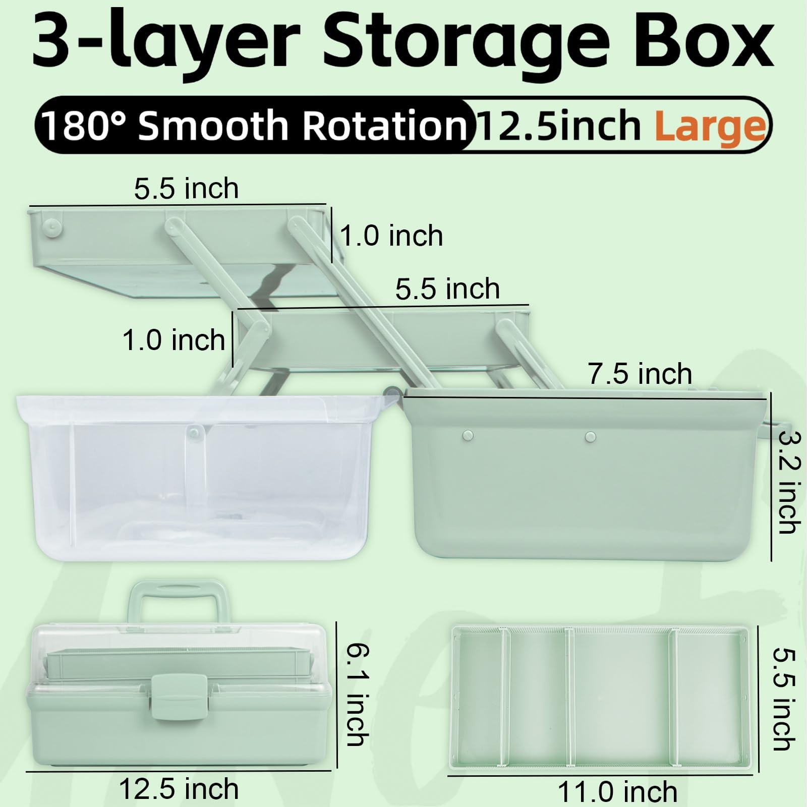 3-Layer 12.5in Multipurpose Craft Organizer Adjustable Dividers Portable Case
