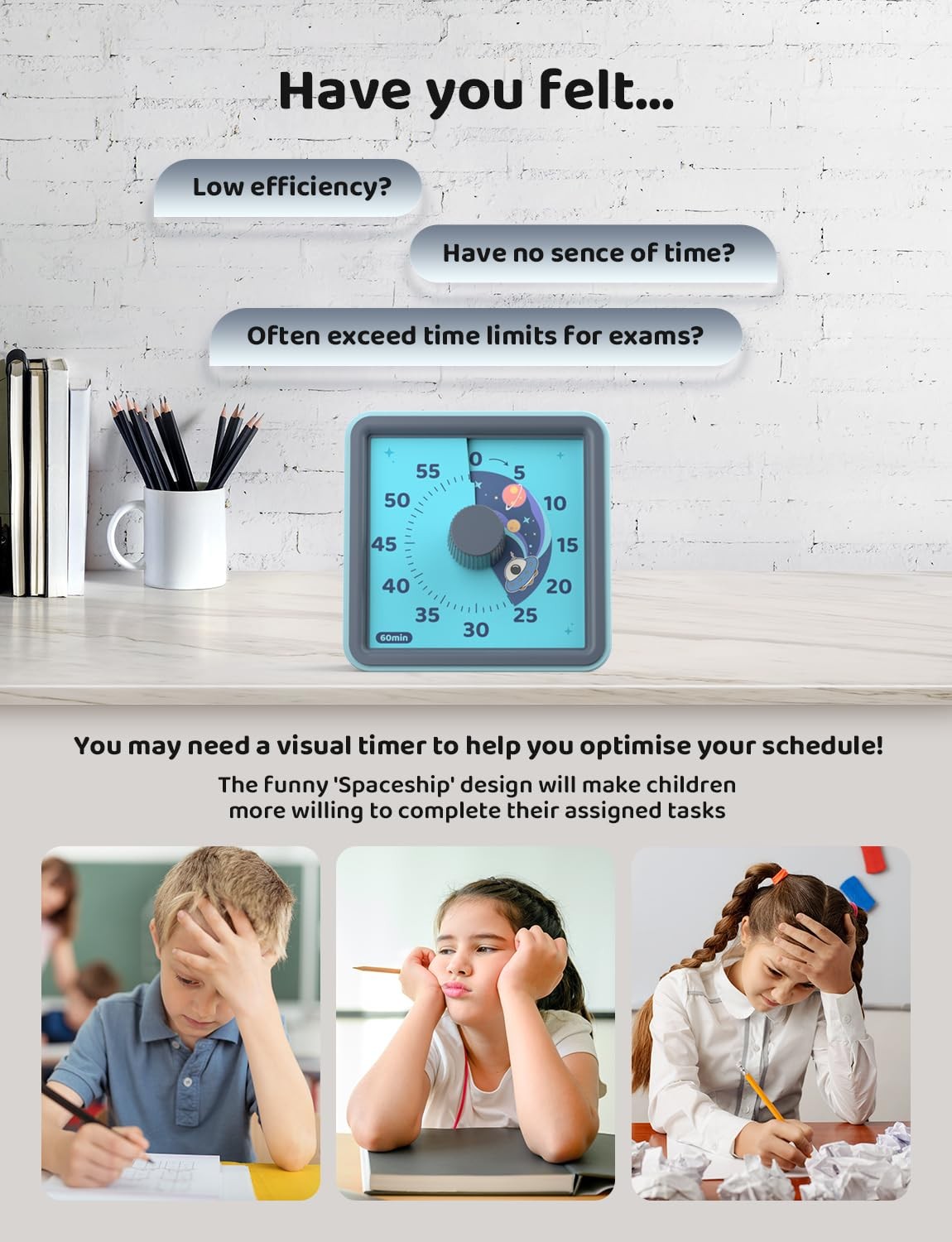 LIORQUE Visual Timer for Kids, 60 Minute Countdown Timer, Steel Blue