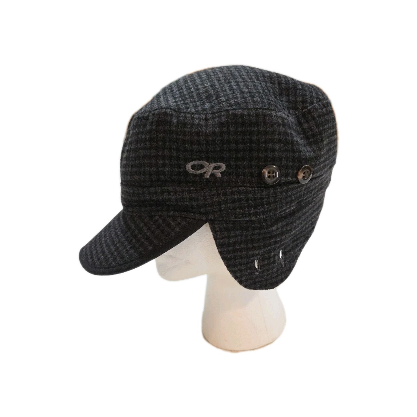 Outdoor Research Yukon Cap Hat Wool Poly Size Large Grey Plaid Ear Flaps Sherpa