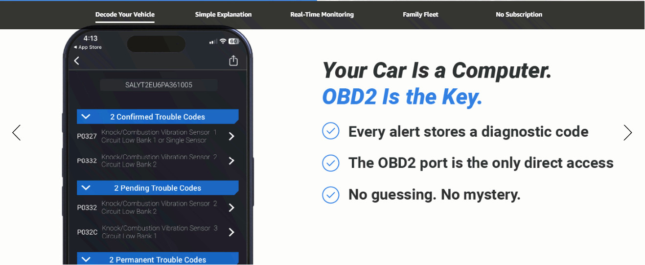 Pro OBD2 Scanner, Bluetooth Code Reader, ABS/SRS/TPMS, No Subscription