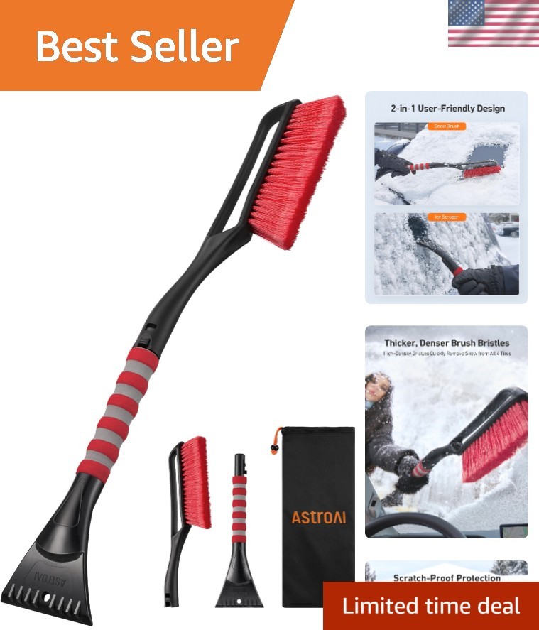 Cold-Resistant 27" Snow & Ice Remover - Safe Brush & Scraper for All Vehicles