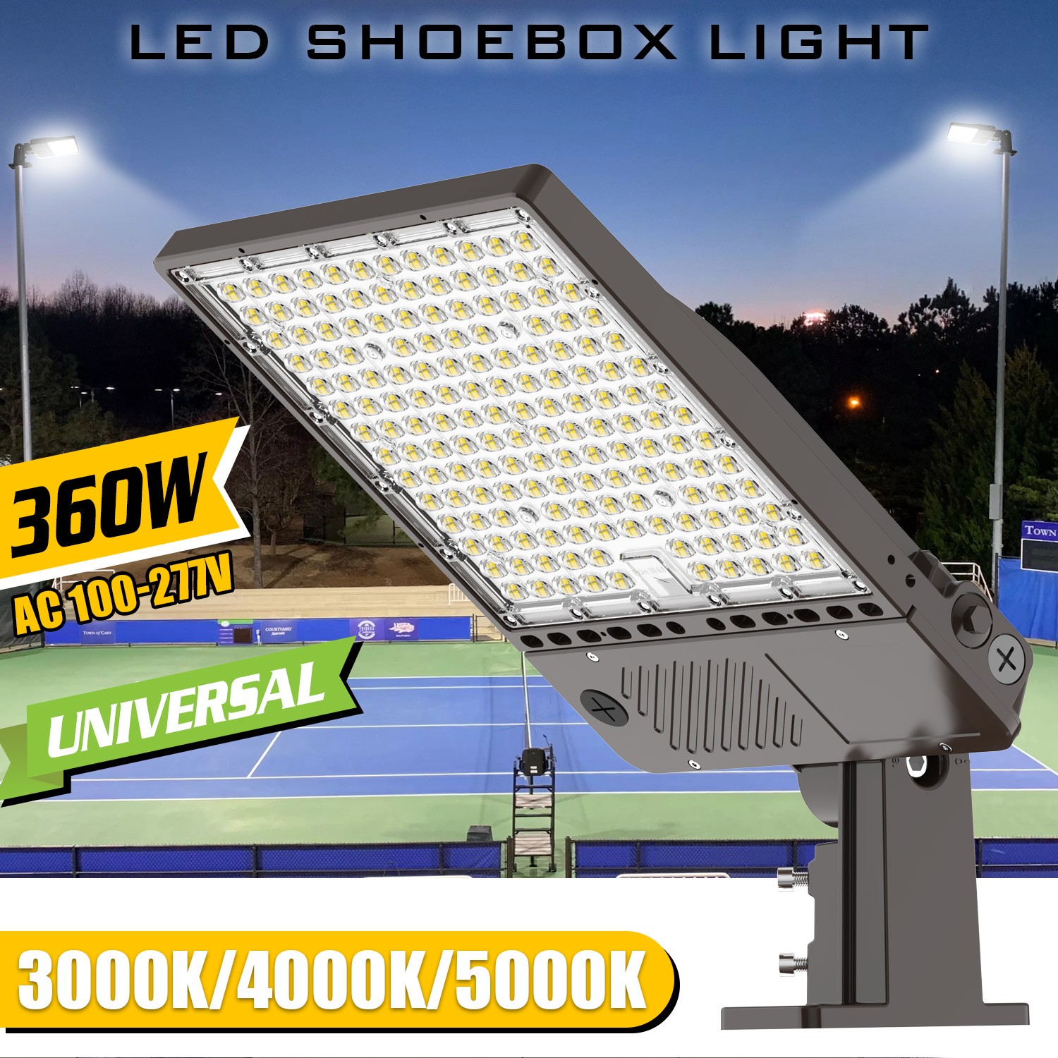 Dimmable LED Parking Lot Light 360W Dusk To Dawn Shoebox Fixture CCT 3000K~5000K