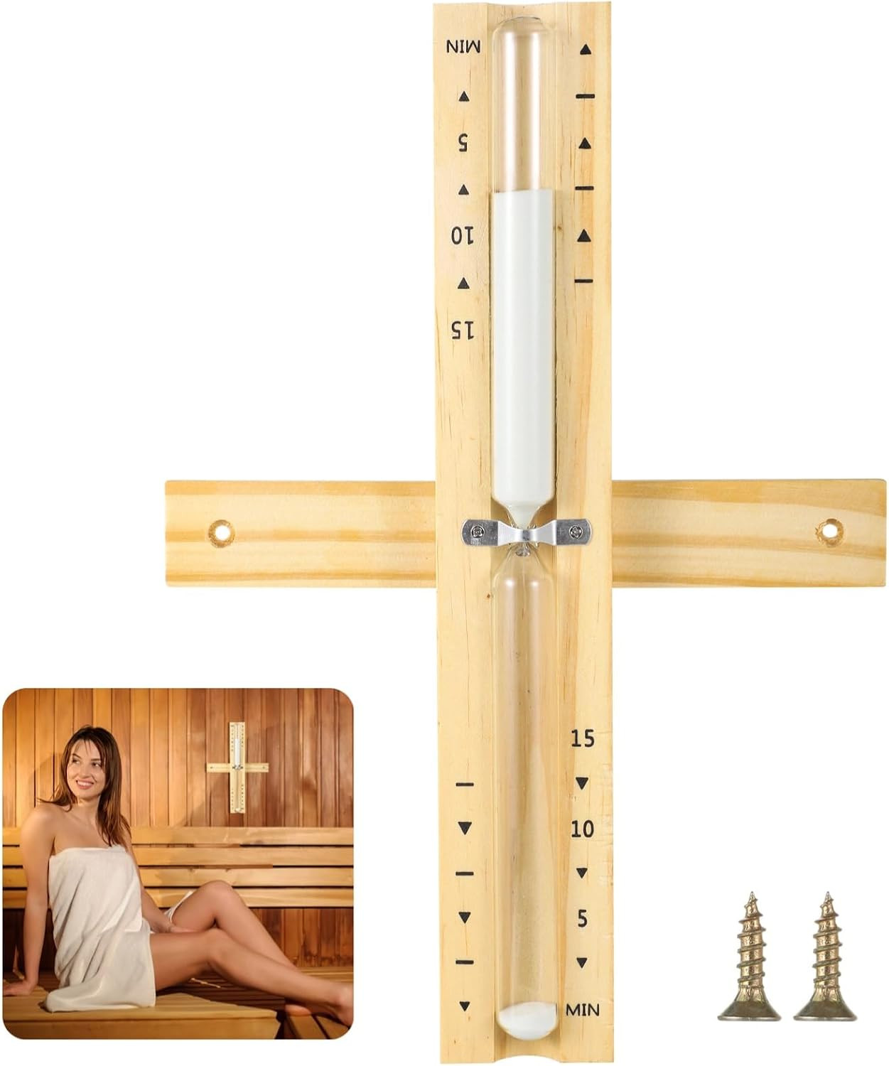 Sauna Hourglass Sand Timer,15 Minute Sand Timer Wooden Sand Clock Hour Glass Tim