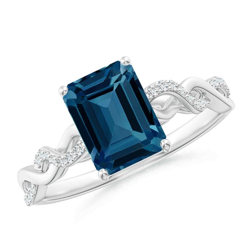 7x5MM Emerald Cut London Blue Topaz Infinity Twist Ring 925 Sterling Silver
