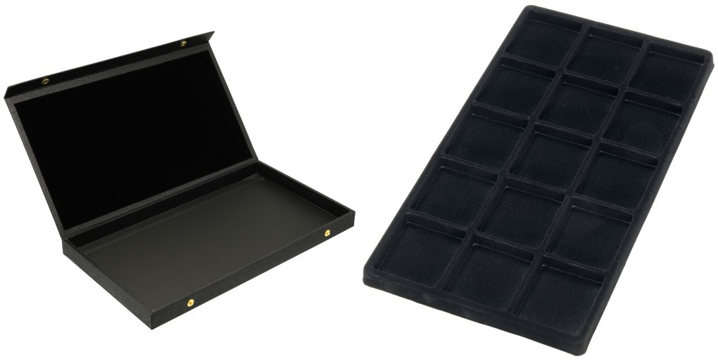 Black Display Case Box Necklace Bracelet w/ Black 15 Compartment Display Tray