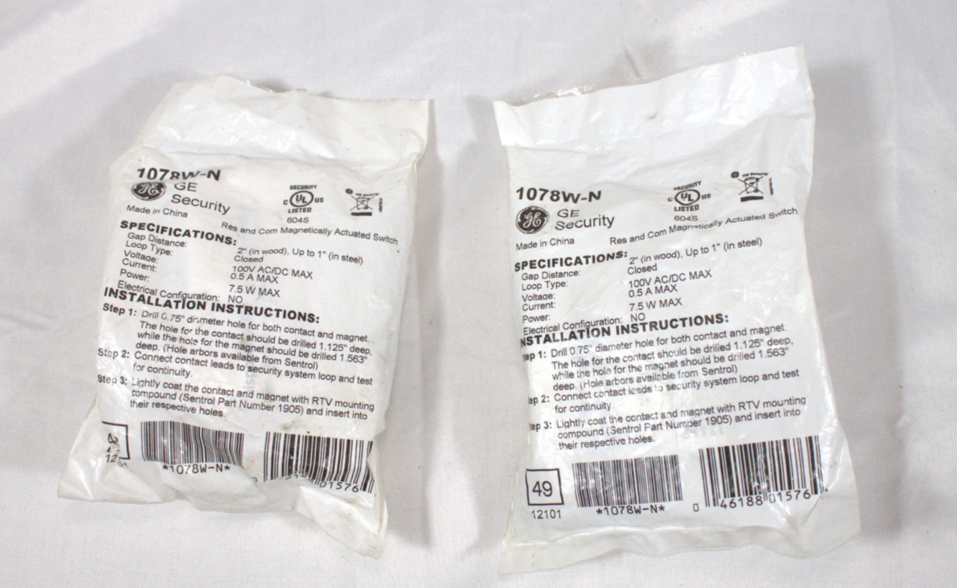 GE Security 1078W-N Recessed Magnetic Door Contacts Alarm Sensors NEW 2 pack
