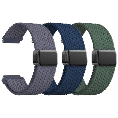 JNN Quick Release Watch Band - Magnetic 18mm 20mm Braided 22mm Grey+Blue+Green