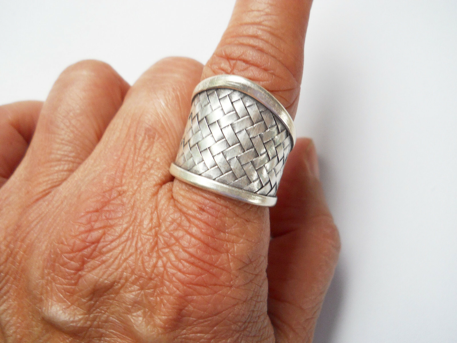 Sterling Silver Weaving Design Ring adjustable