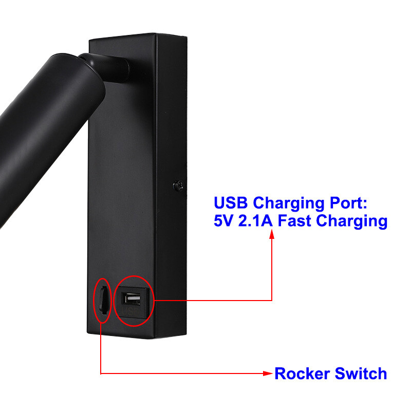 COB LED Bedside Light Wall Lamp Fixture USB Charging Port Switch Surface Mounted