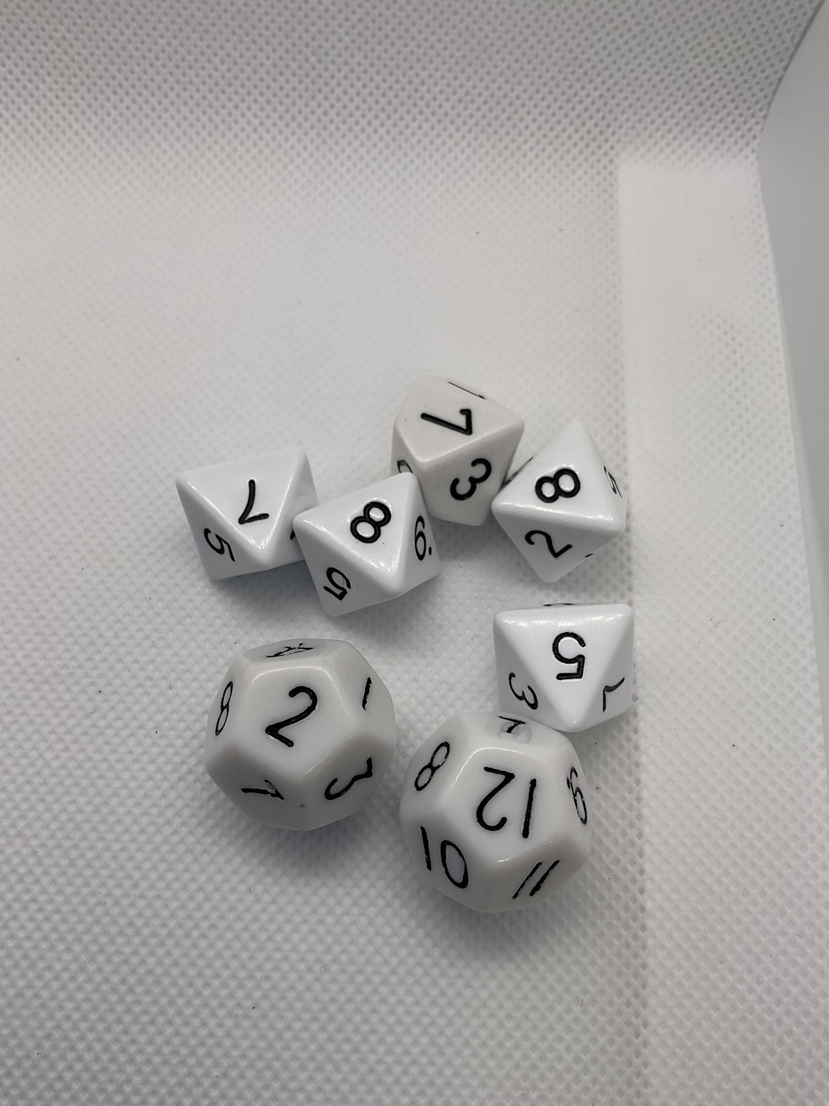 Polyhedral Dice Set 7pc White Black Numbered D20 D12 D10 D8 D6 D4 RPG Tabletop