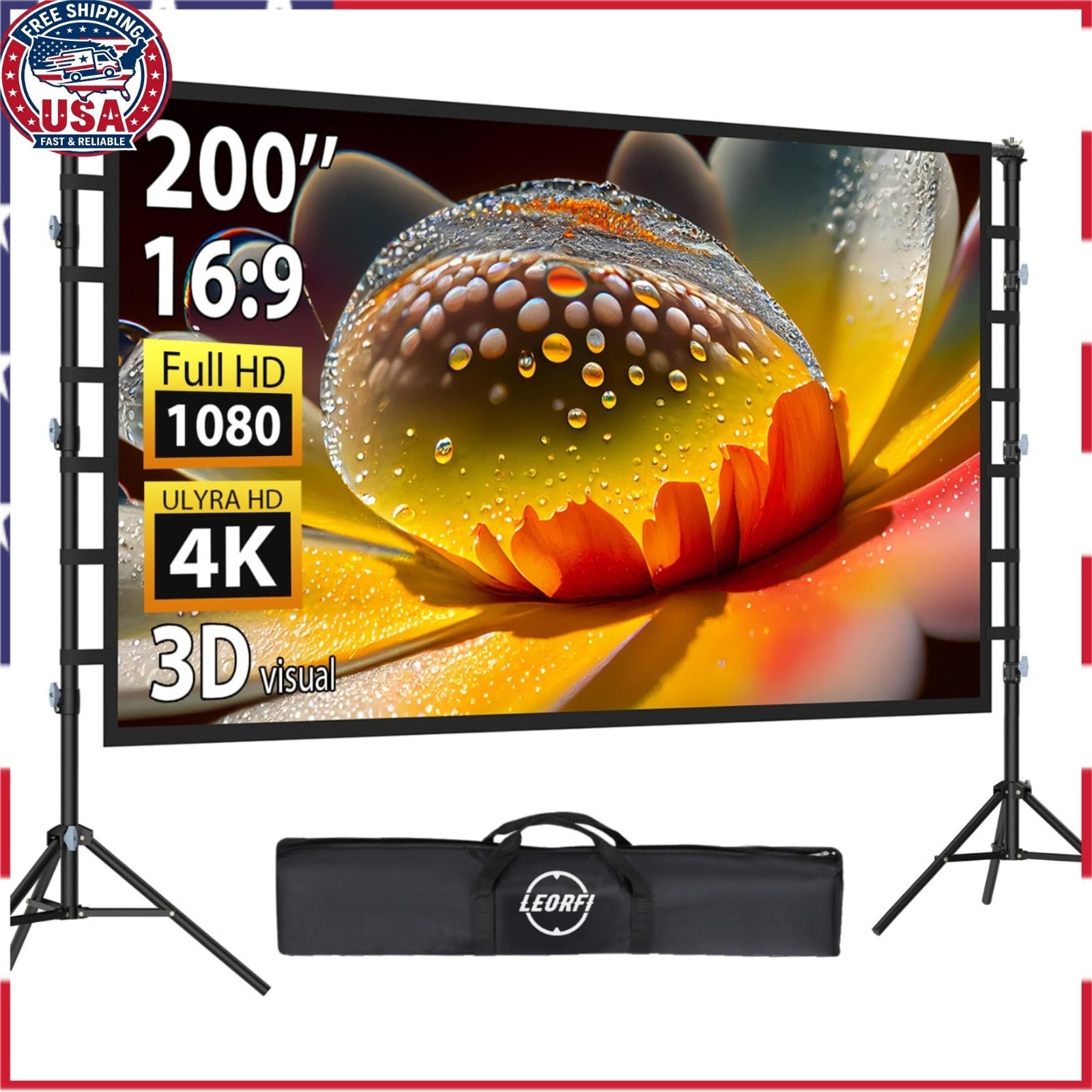 200 Inch Outdoor Projector Screen with Adjustable Tripod - LEORFI