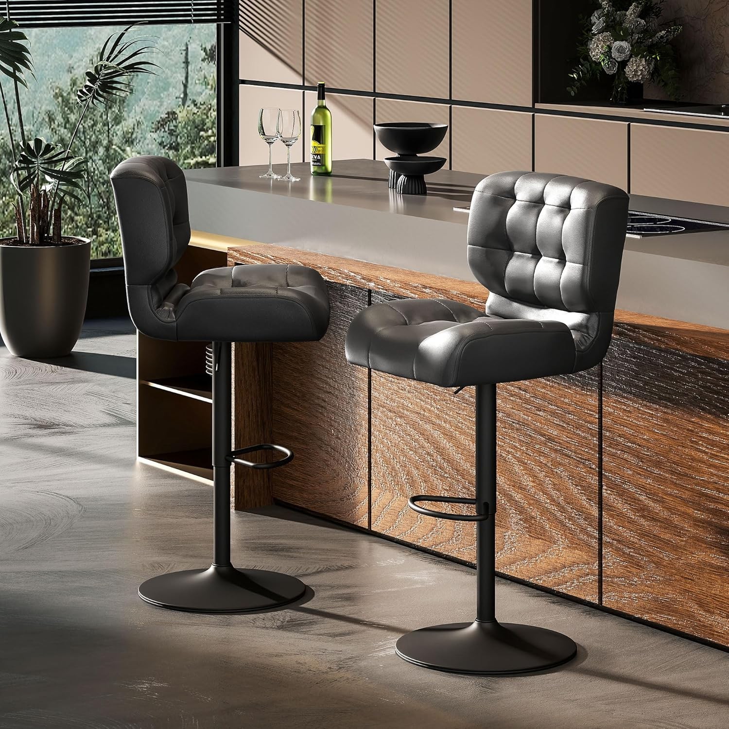 Bar Height Bar Stools Set of 2 with Adjustable Seat Adjustable Swivel Barstools