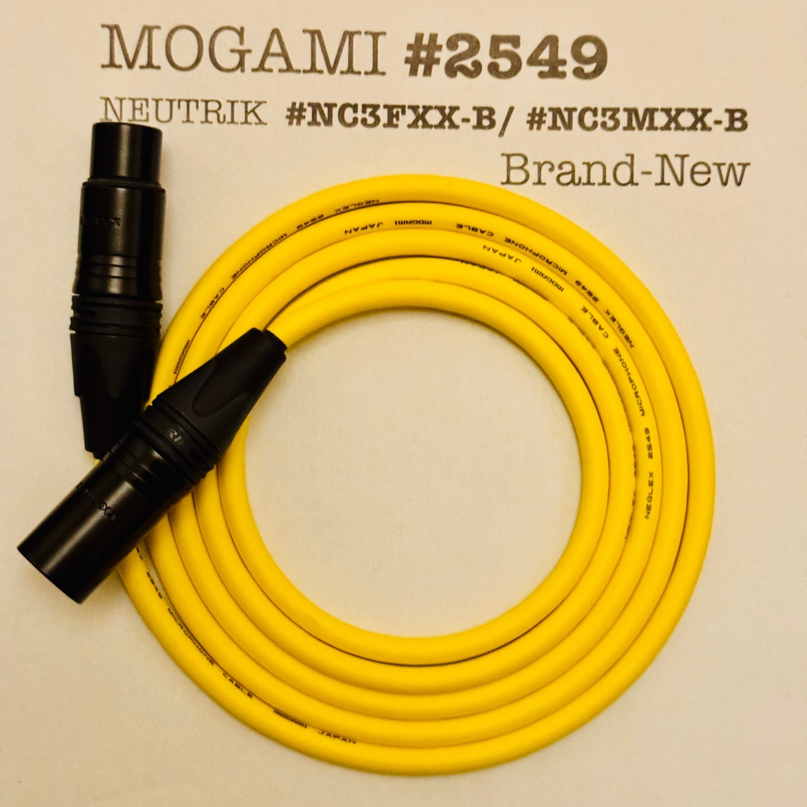 1-50 ft Mogami 2549 Yellow | Choose Neutrik XLR/TRS | tokyo_made | Bulk Ready