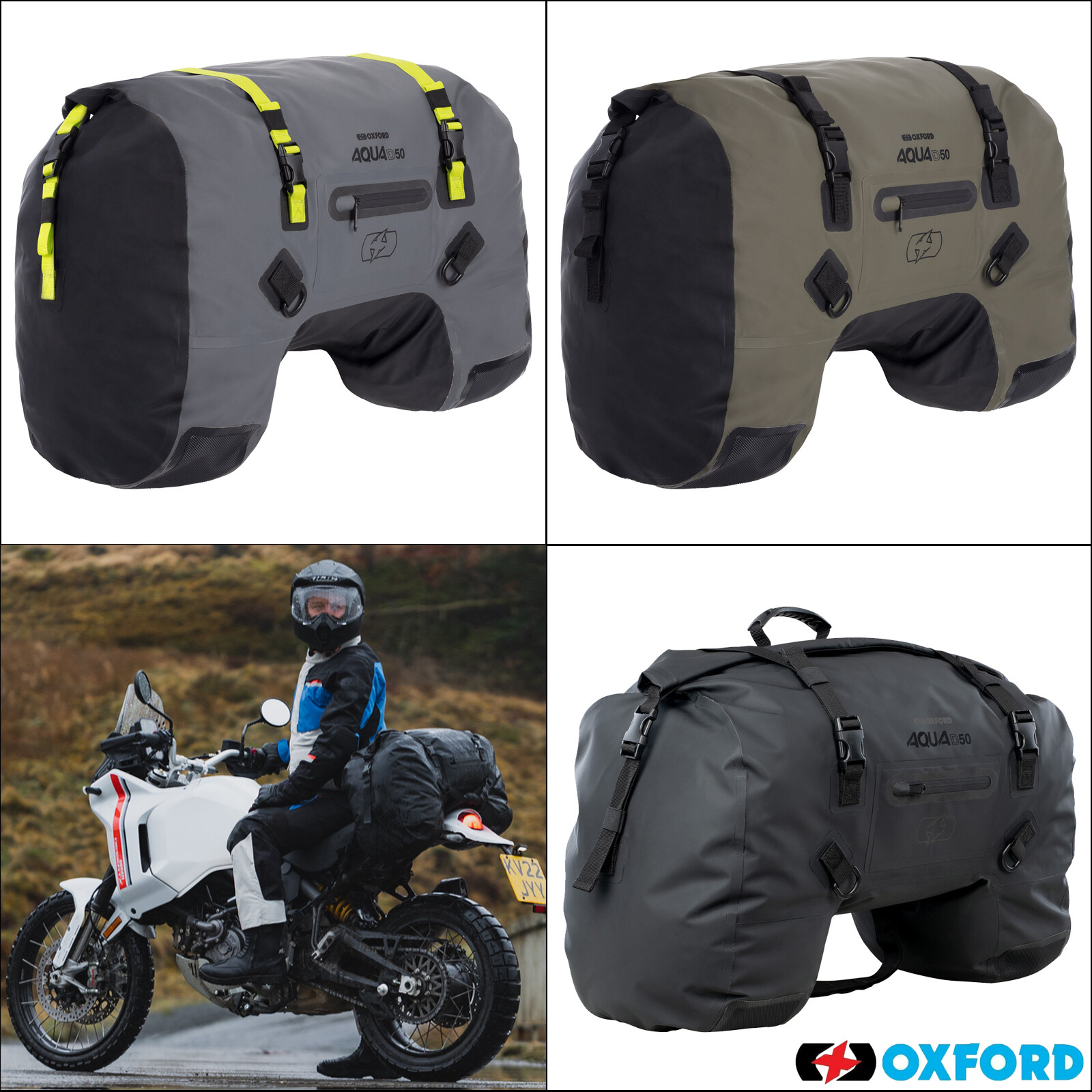 Oxford Aqua D50 Waterproof Motorcycle Duffle Bag Roll Tail Bag Tail Pack 50L